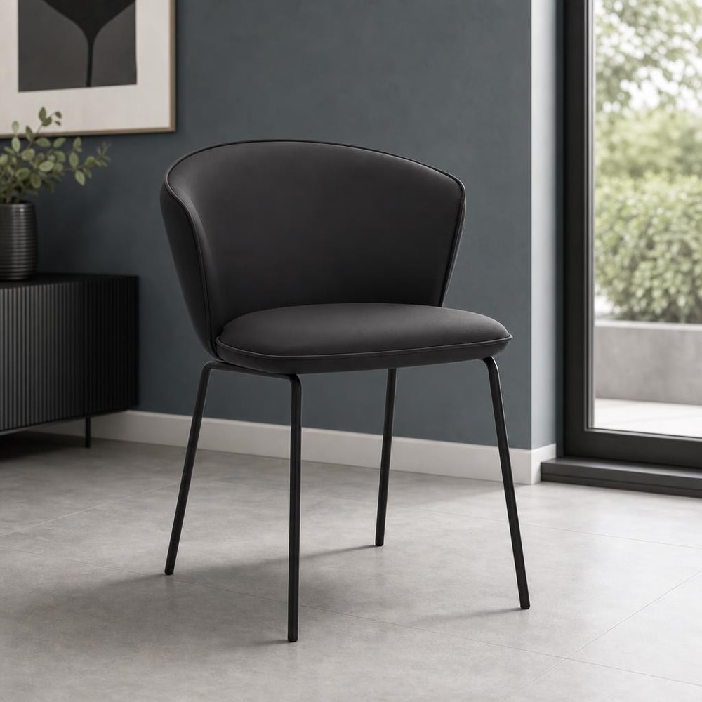 Silla de comedor acolchada en PU negro