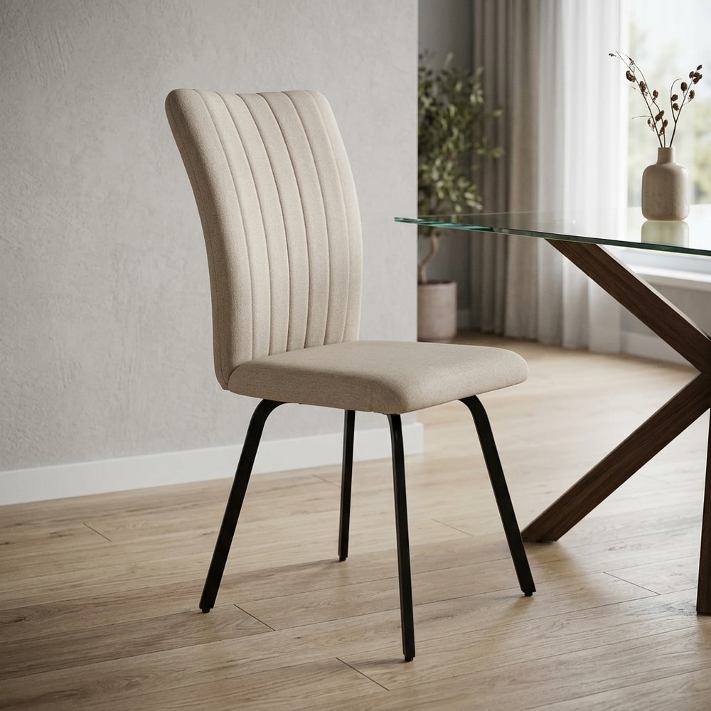Silla Comedor Tapizada Tela Beige Patas Metal
