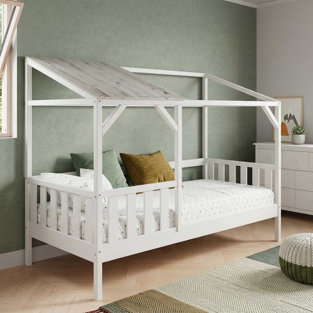 Cama Cabaña Infantil en Blanco Rústico