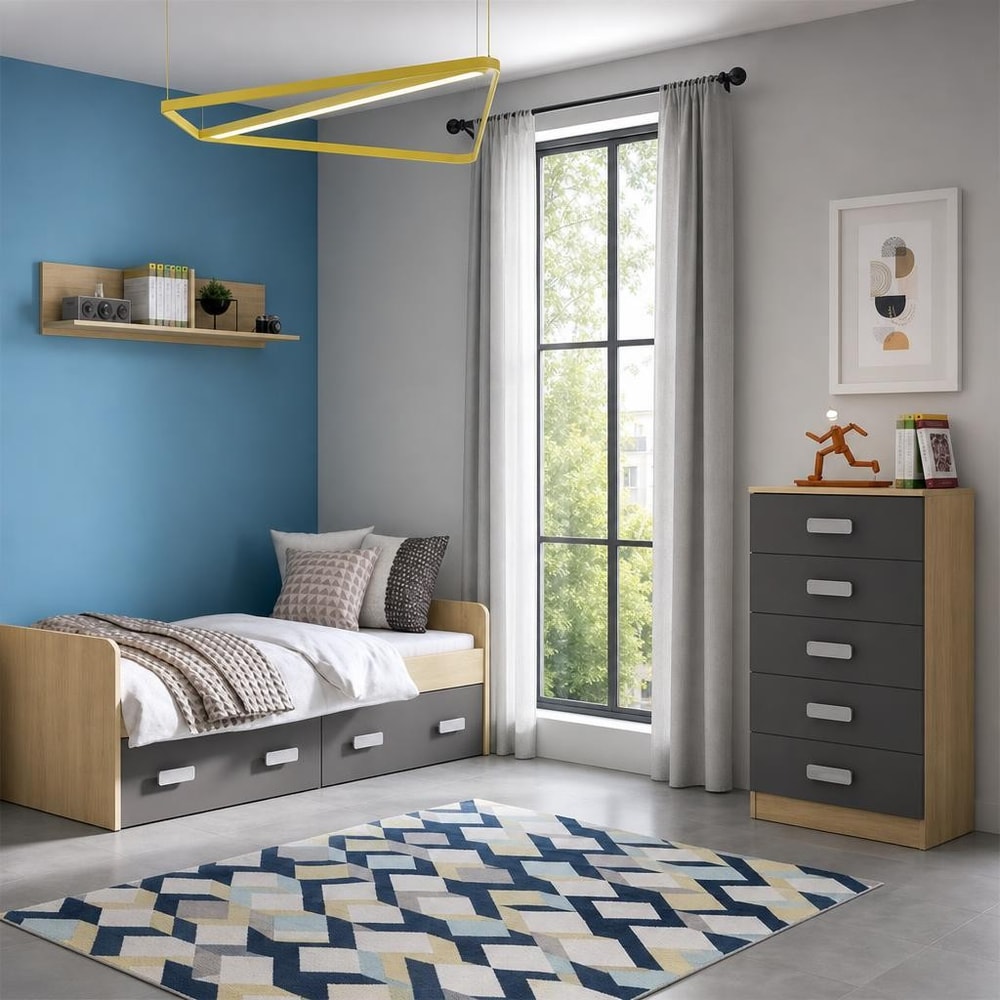 Dormitorio juvenil con cama y cajones