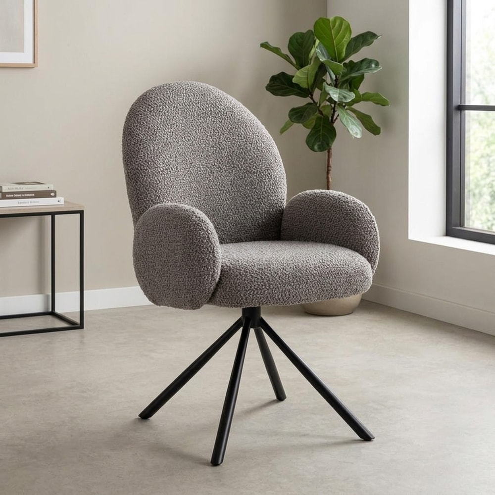 Silla de comedor giratoria tapizada en gris