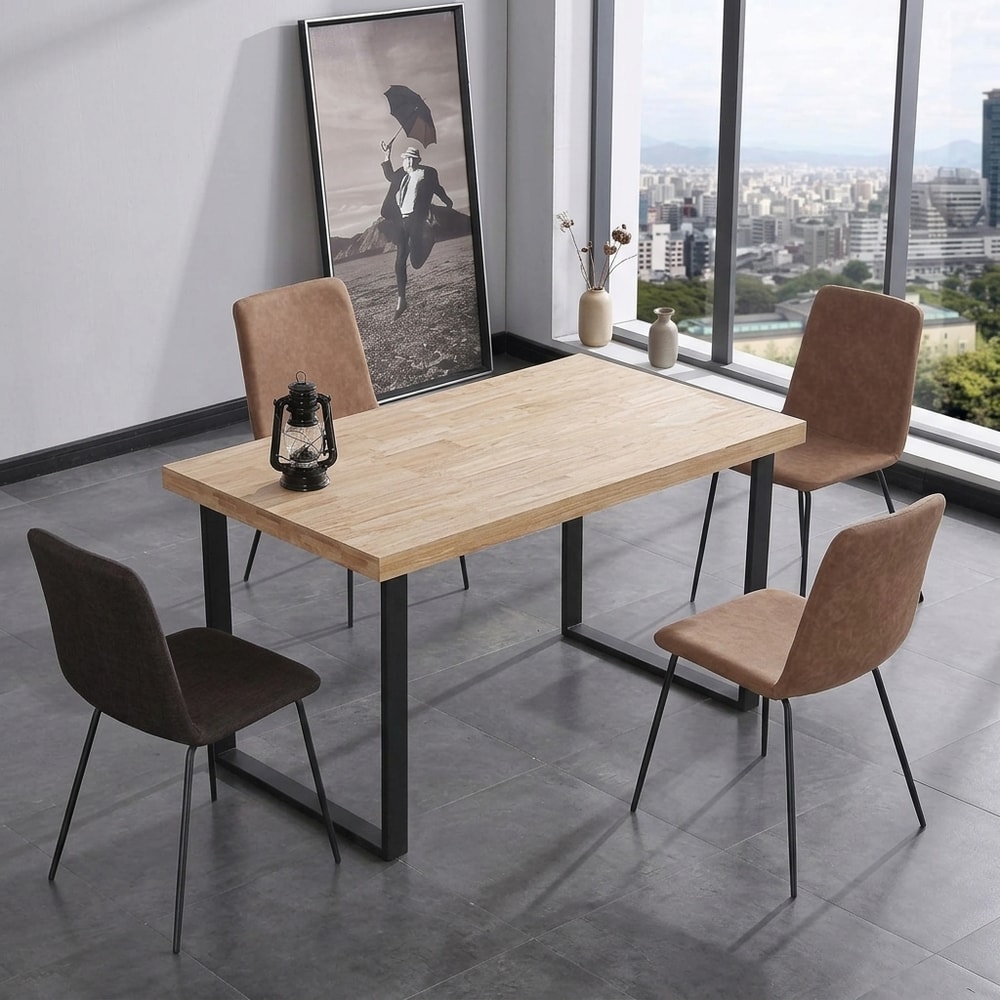 Mesa de comedor industrial roble y metal negro