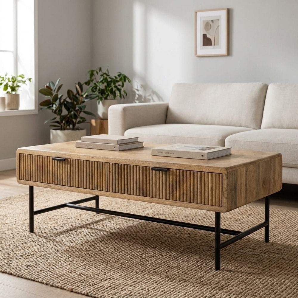 Mesa de centro con cajones en madera maciza