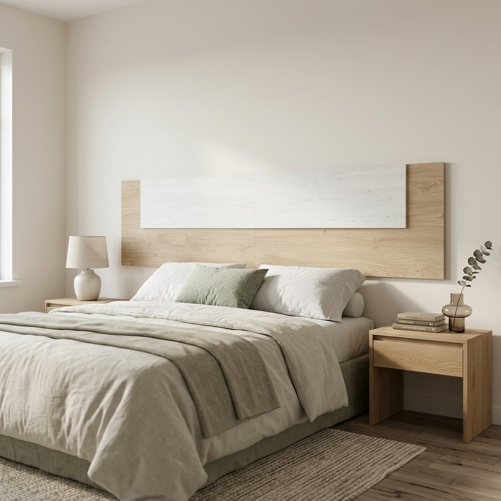 Cabecero de matrimonio moderno beige y blanco
