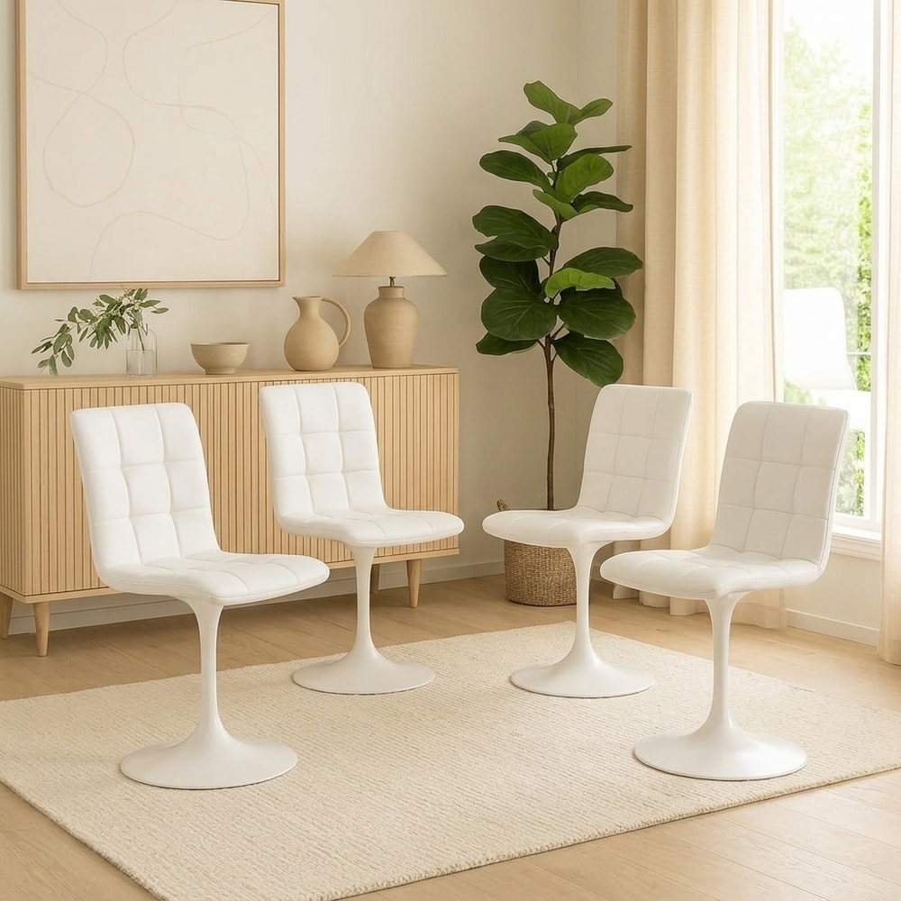 Silla de comedor giratoria en similpiel blanca