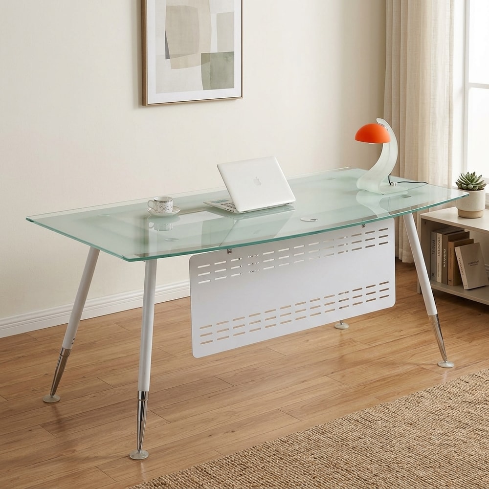 Mesa de despacho de cristal templado blanco