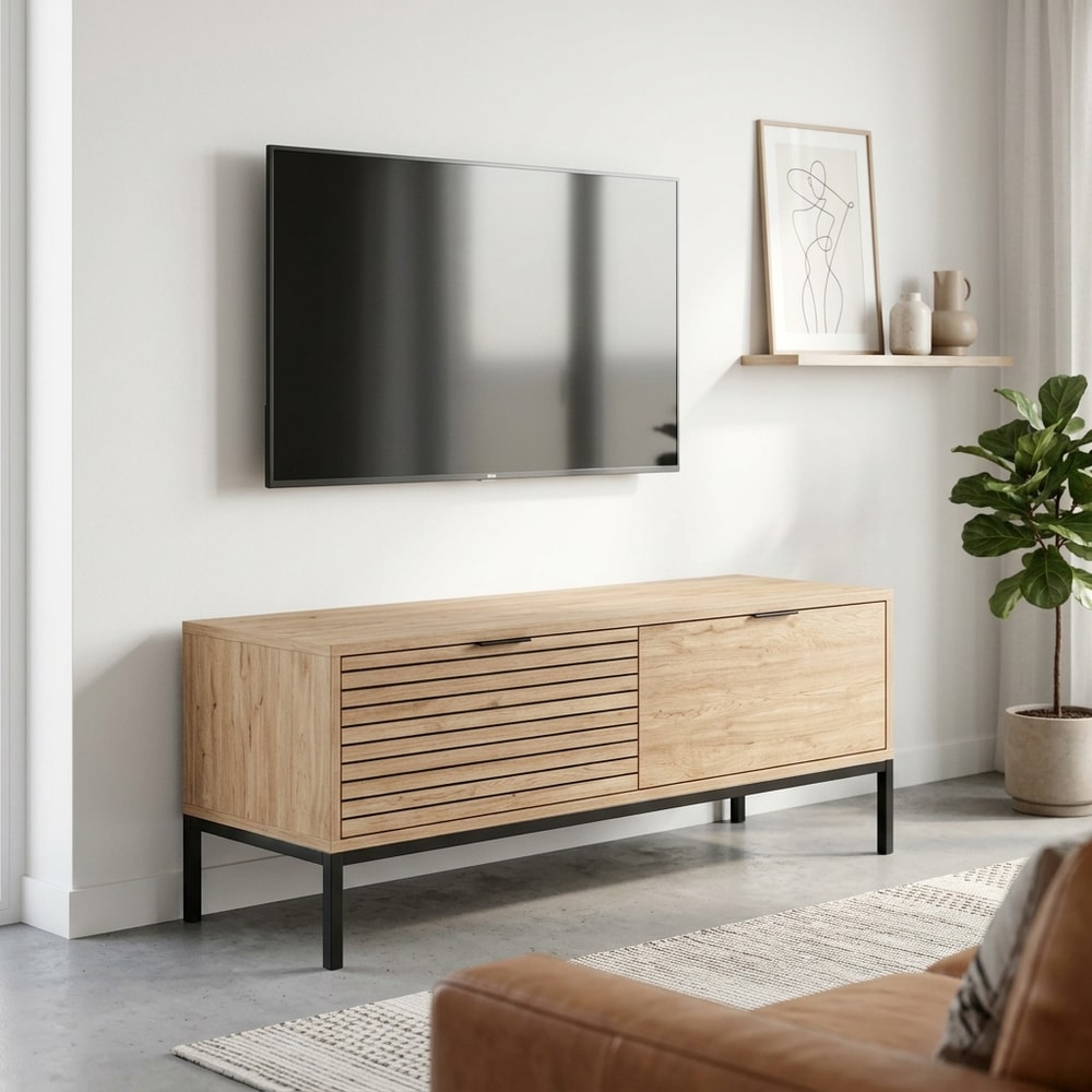 Mueble de TV estilo industrial con 2 cajones