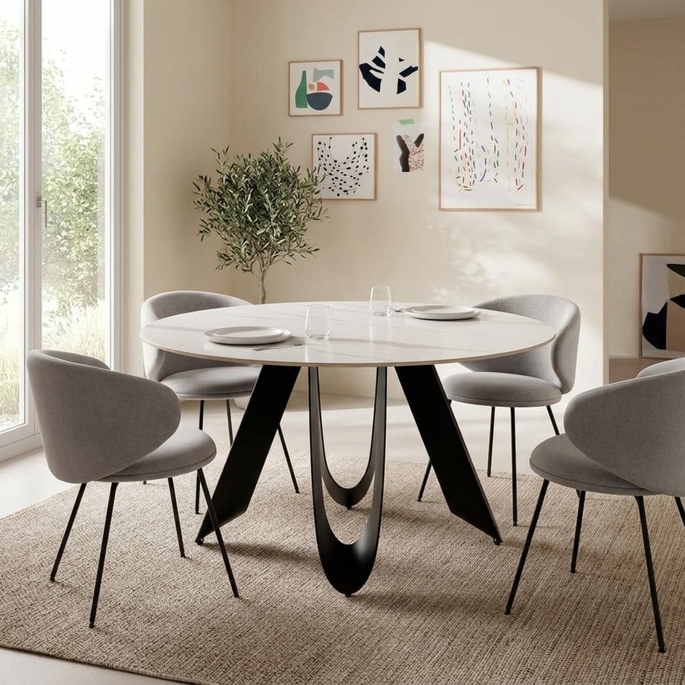 Mesa de comedor redonda con tapa de cerámica