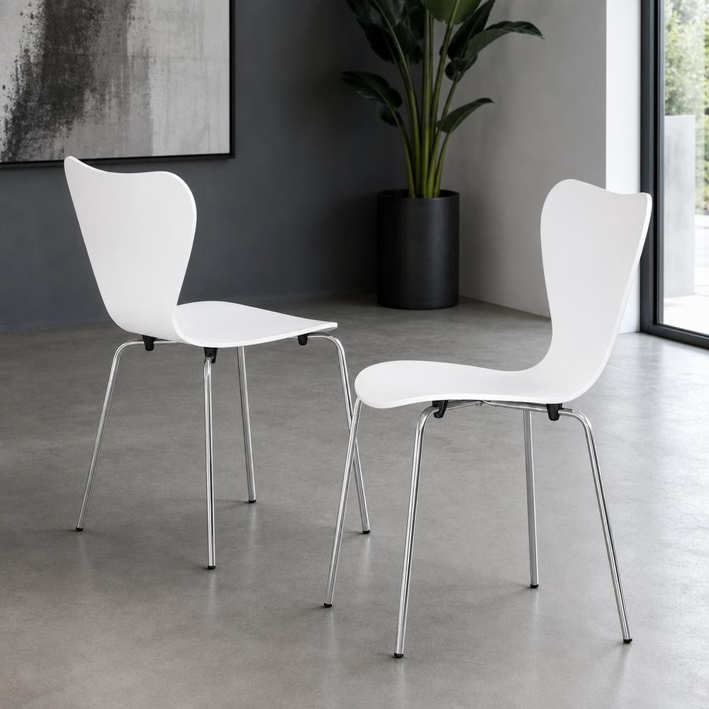 Silla de comedor apilable blanca y cromada