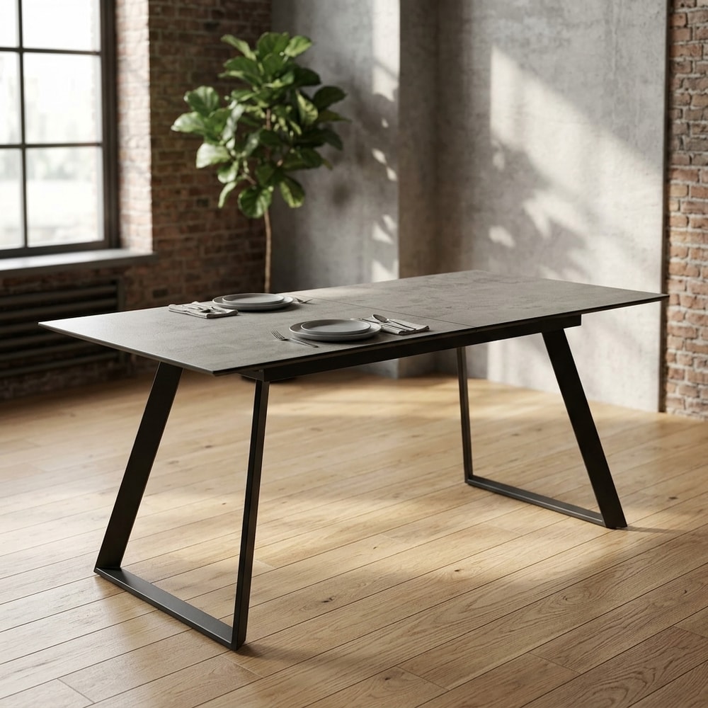 Mesa de comedor extensible gris y negra