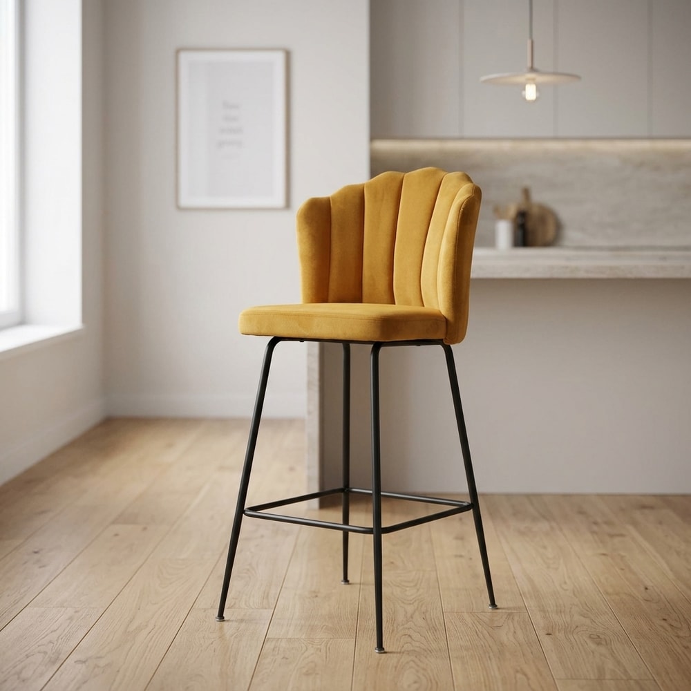 Taburete moderno de terciopelo amarillo dorado
