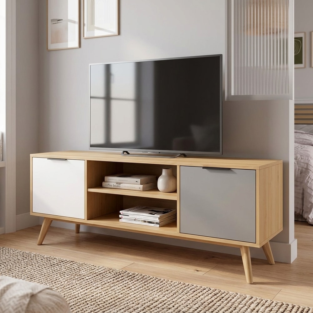 Mueble TV de estilo nórdico en roble y gris