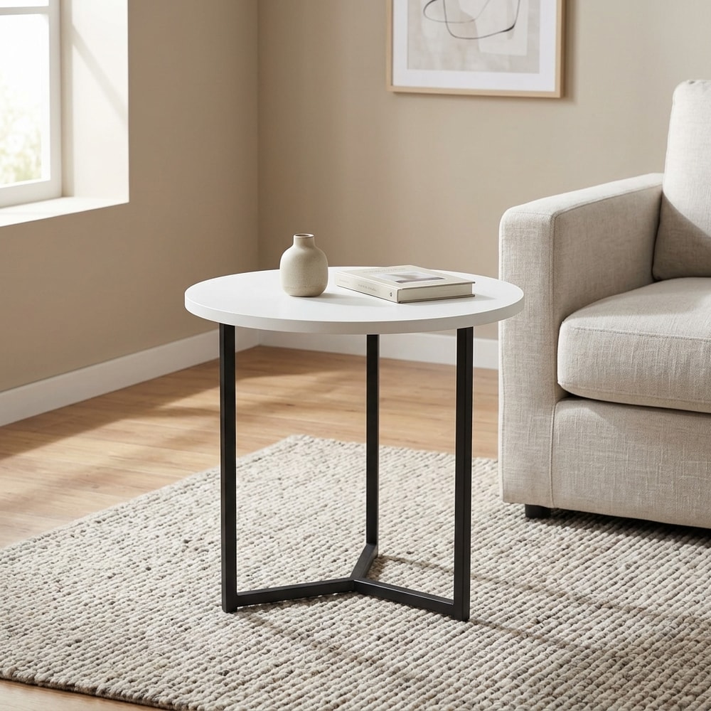 Mesa auxiliar redonda blanca con patas negras