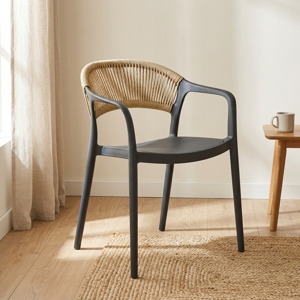 Sillón de Exterior Apilable Gris y Cuerda