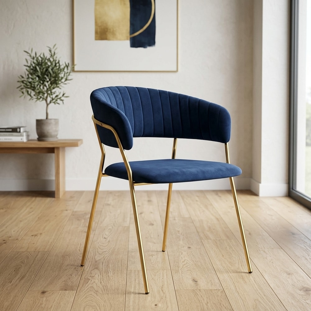 Sillón de terciopelo azul con patas doradas