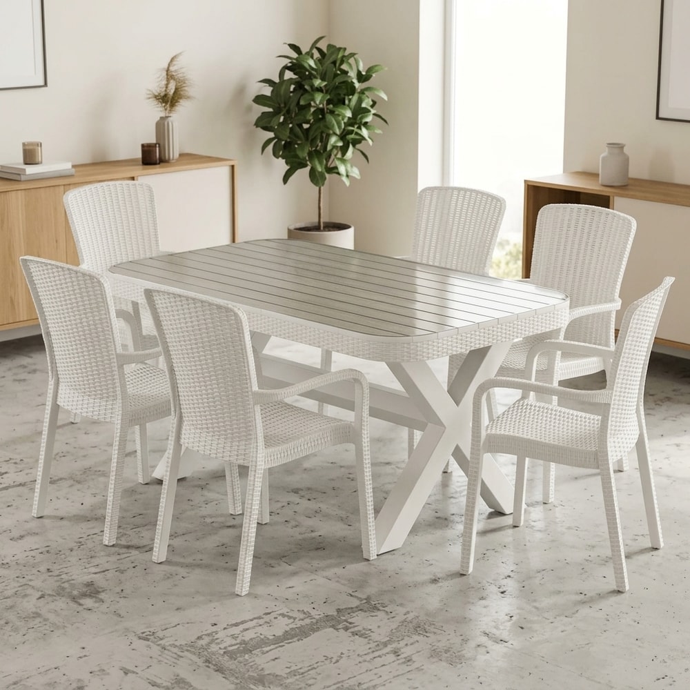 Sillón apilable de jardín blanco efecto rattán