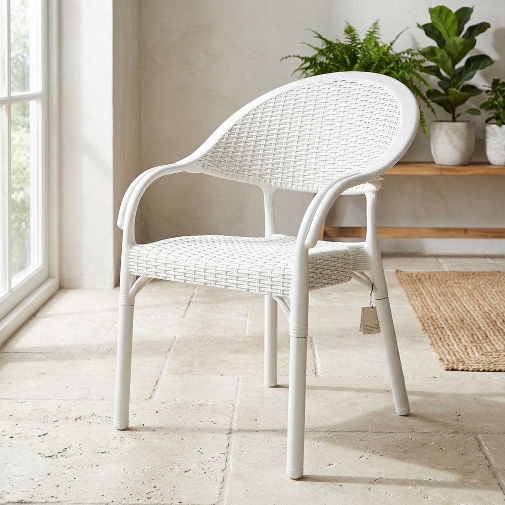 Sillón exterior apilable efecto rattán blanco