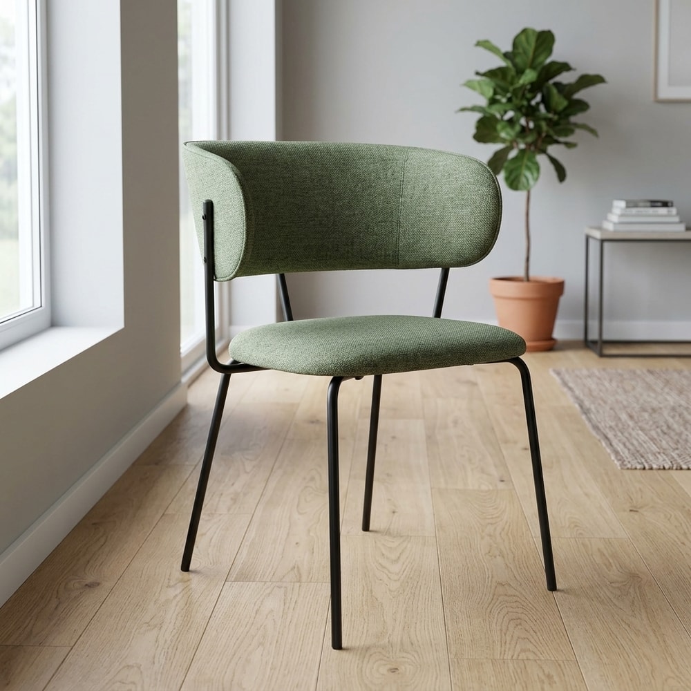 Silla de comedor tapizada verde patas negras