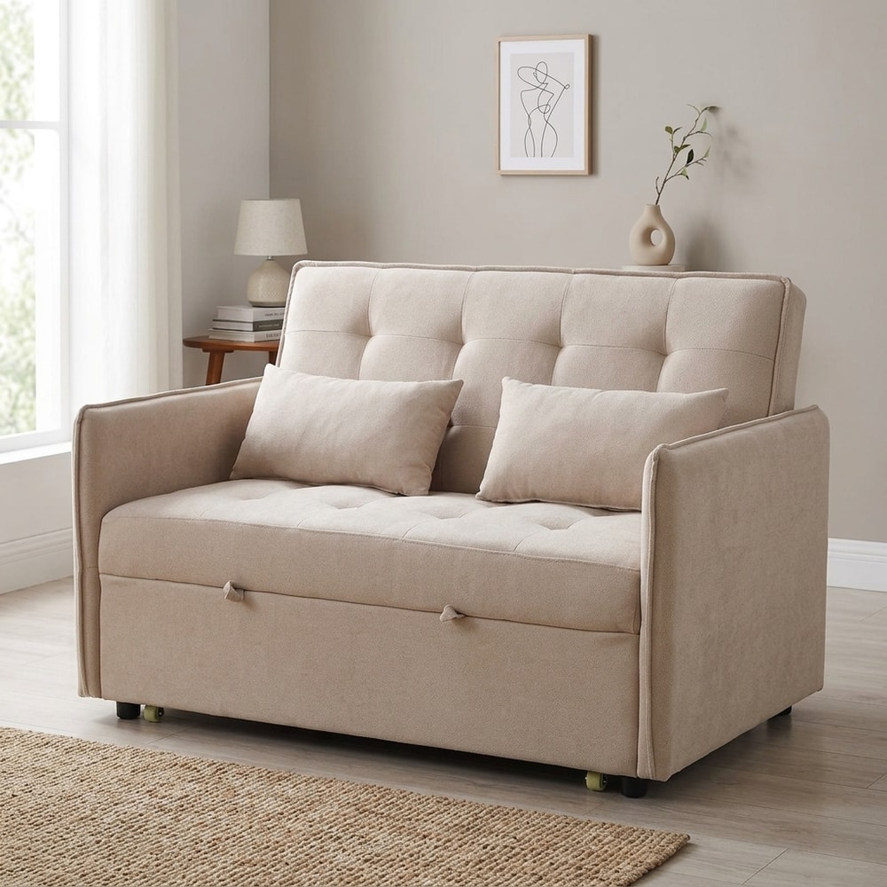 Sofá Cama 2 Plazas Beige con Sistema Extraíble
