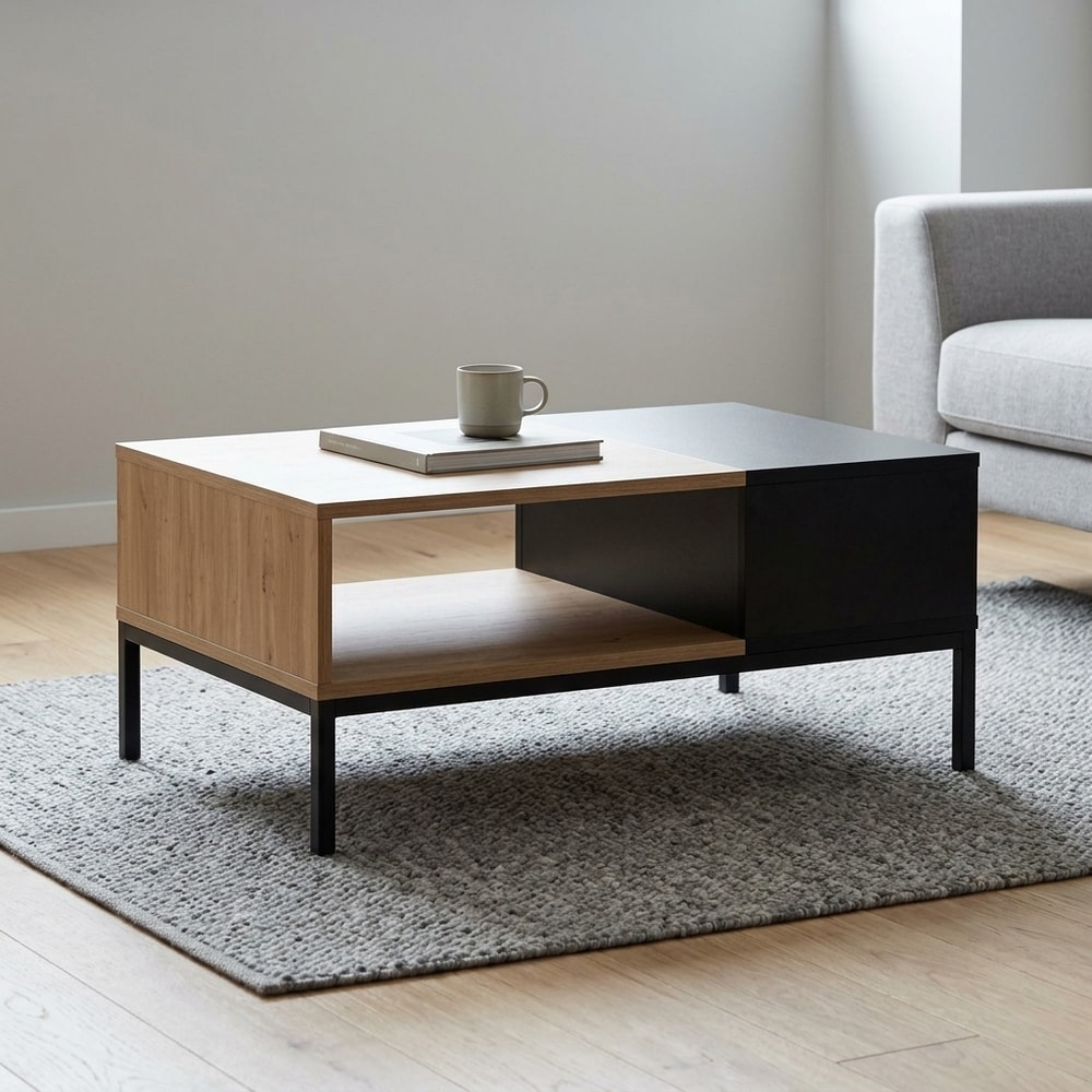 Mesa de centro moderna madera y negro patas metal