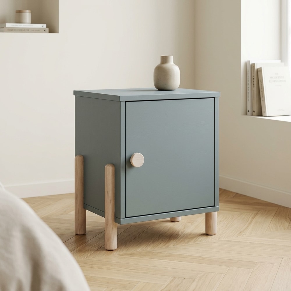 Mesita de noche moderna verde kaki y madera