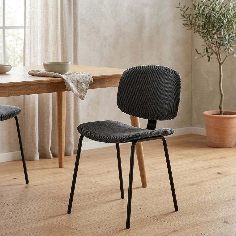 Silla de comedor moderna negra con acabado pana