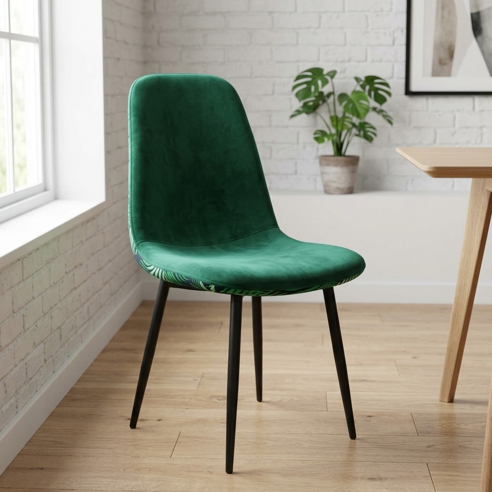 Silla de diseño en terciopelo verde y floral