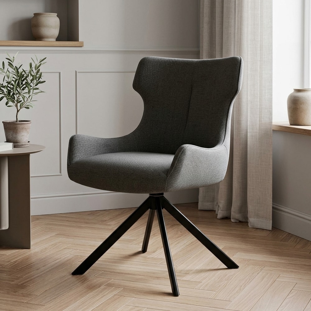 Silla de comedor tapizada gris estilo orejero