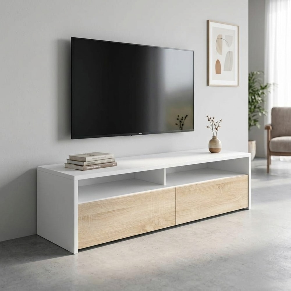 Mueble TV 2 Puertas Blanco y Roble