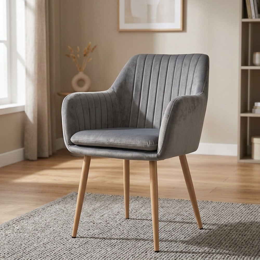 Sillón Terciopelo Gris Patas Efecto Madera