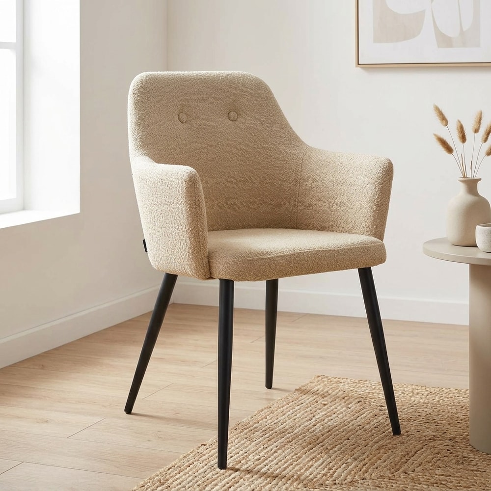 Sillón Tapizado Beige con Patas Metálicas Negras