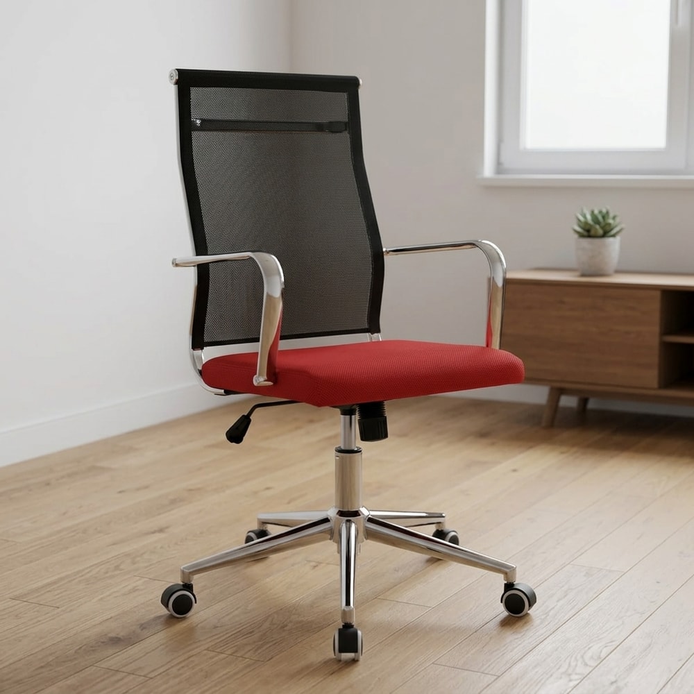Sillón de dirección en malla roja y cromado