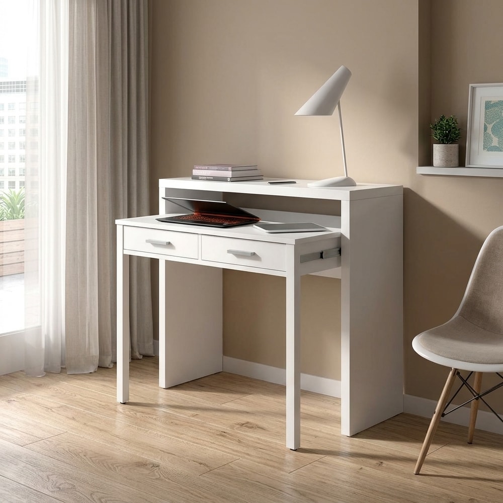 Consola escritorio extensible con 2 cajones