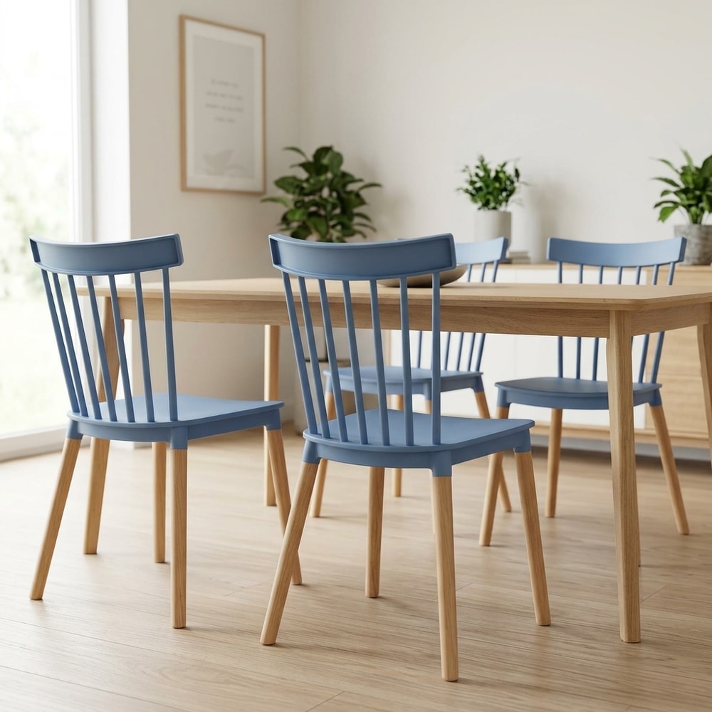Pack 4 Sillas de Comedor Azules Patas Madera