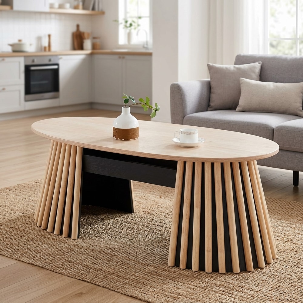 Mesa de centro elevable ovalada en madera de roble