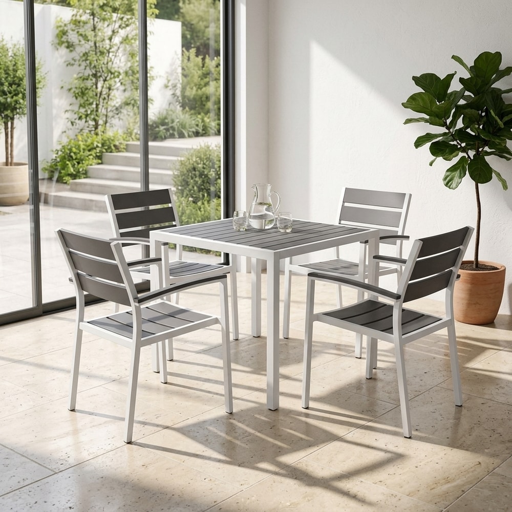 Mesa de exterior de metal y polywood gris