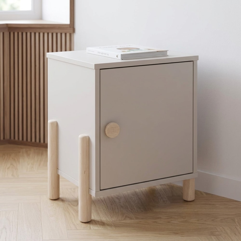Mesita de noche minimalista crema con puerta