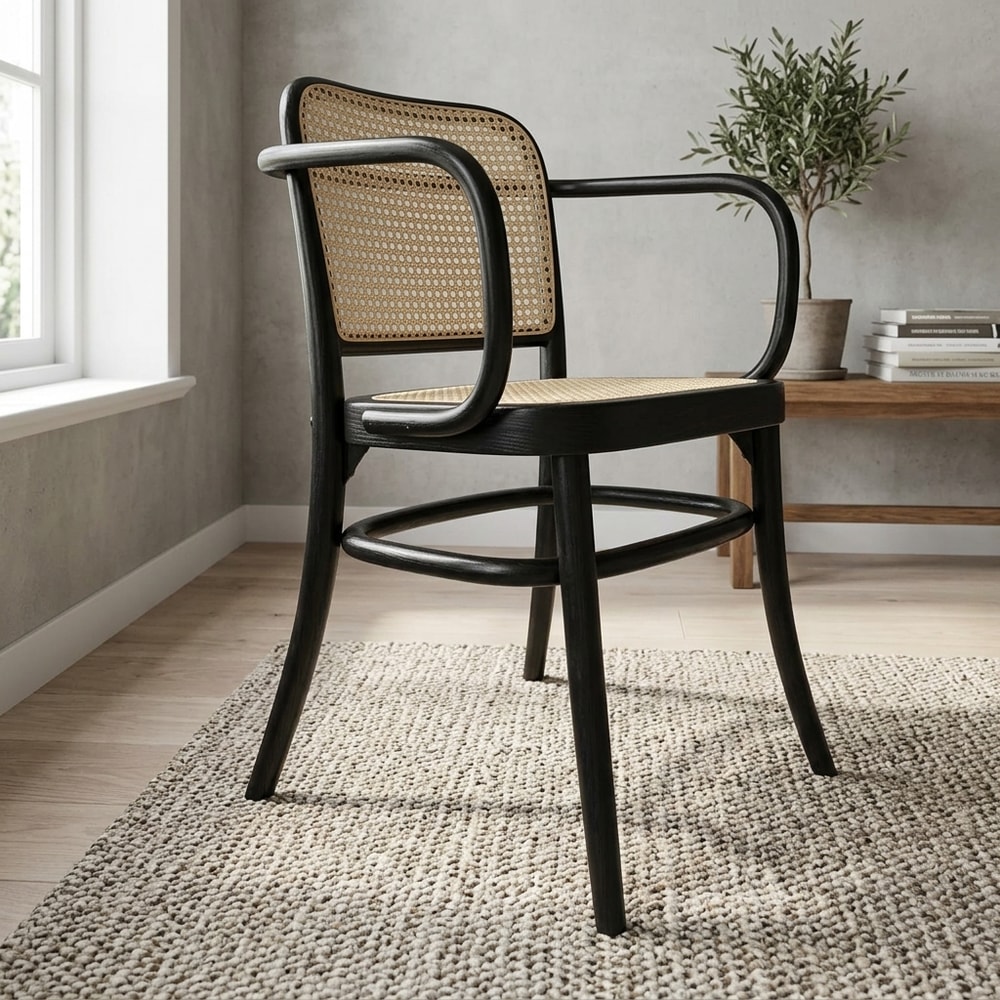 Sillón de comedor madera negra y ratán