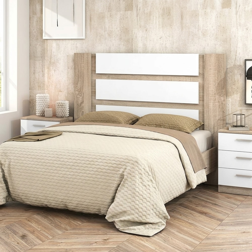 Cabecero de diseño moderno blanco y madera