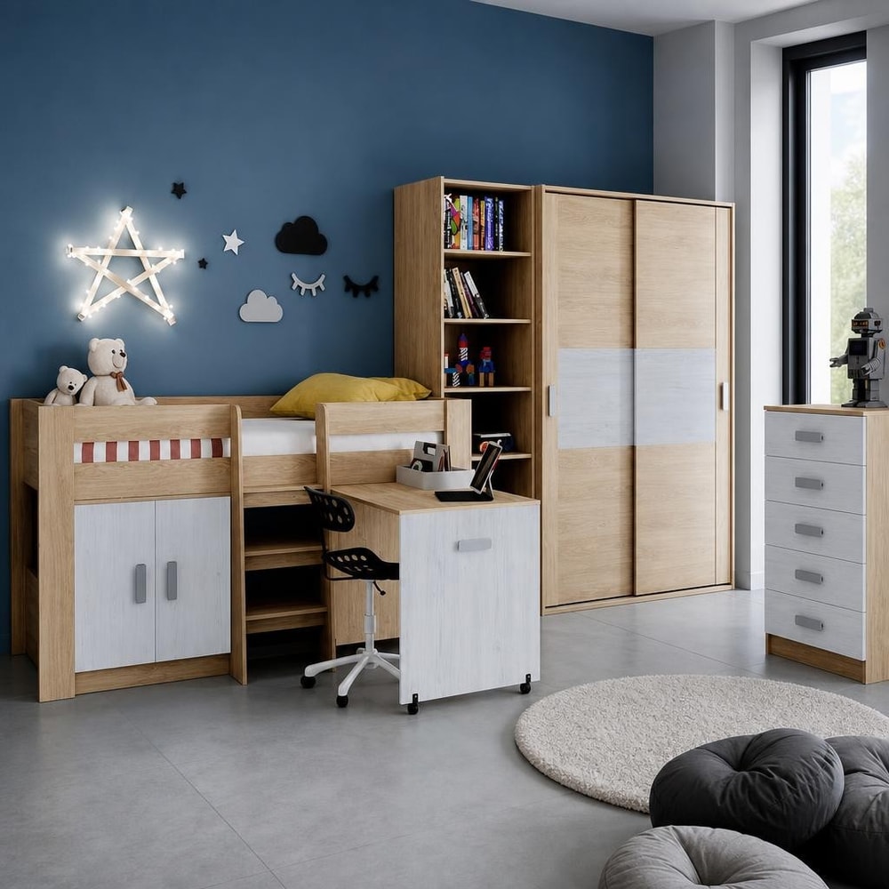 Dormitorio juvenil con cama y escritorio