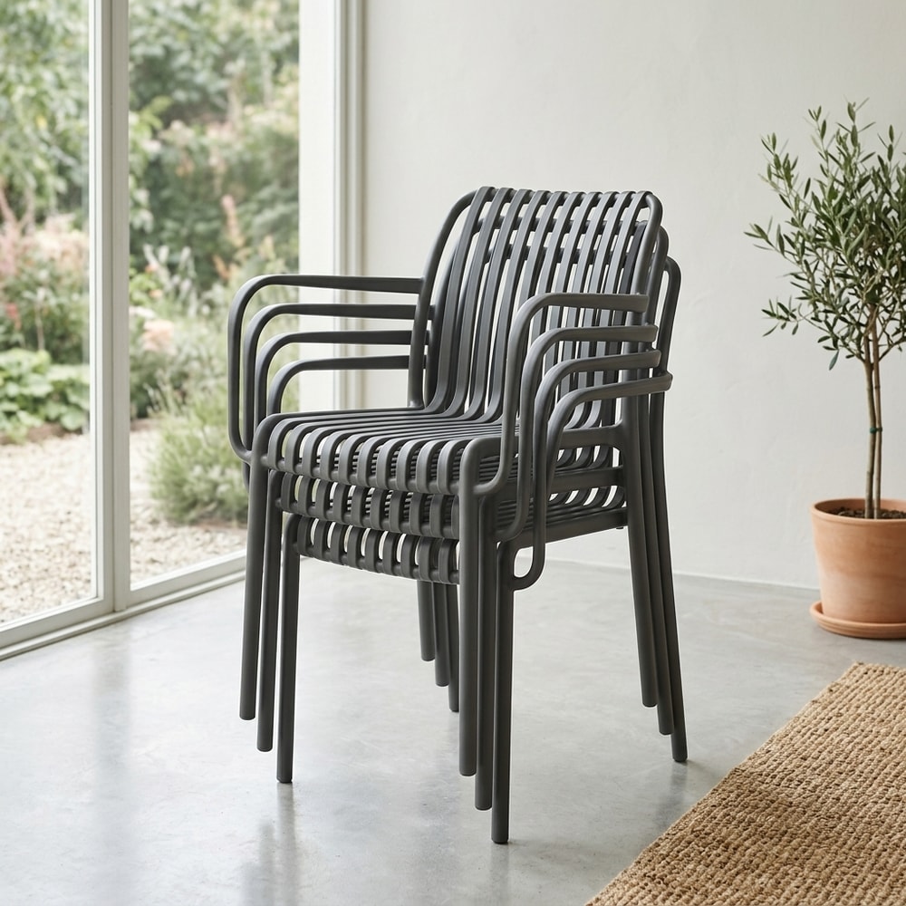 Pack 4 sillas de exterior apilables gris