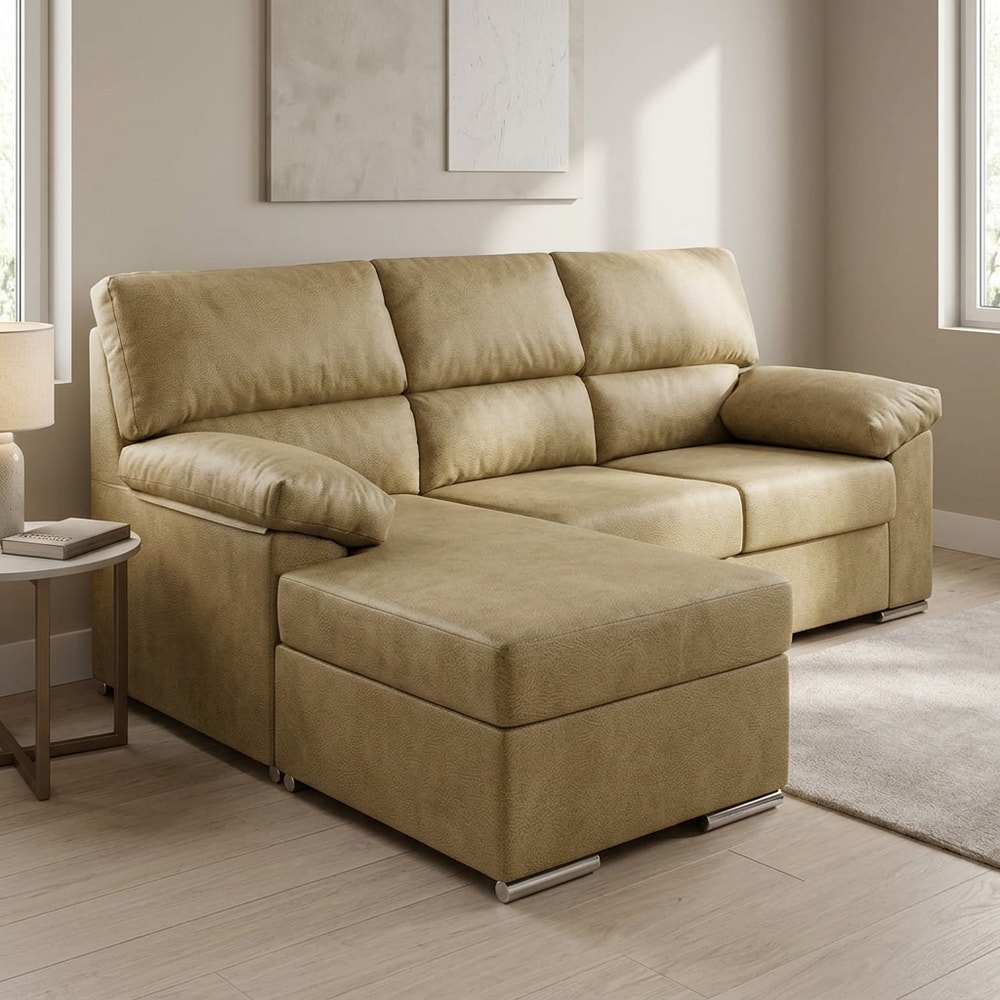 Sofá Chaise Longue Reversible Tela Piedra