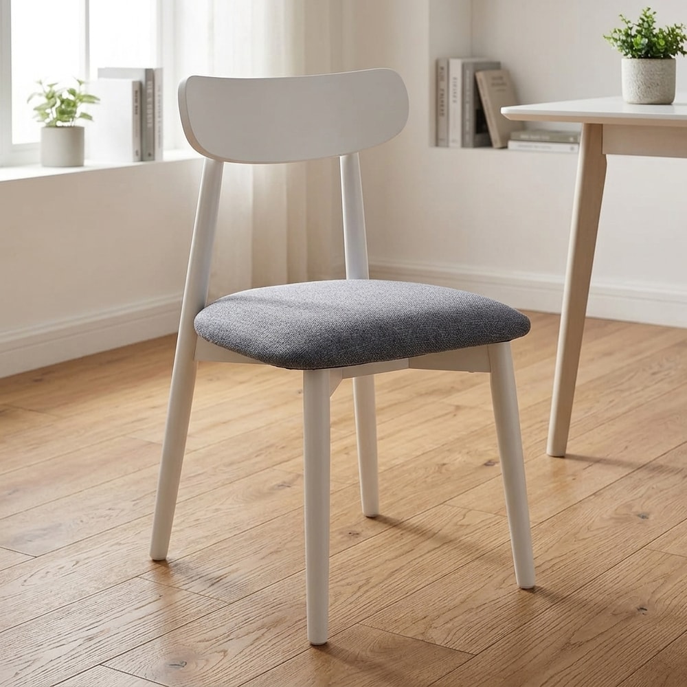 Silla de comedor madera blanca y tela gris