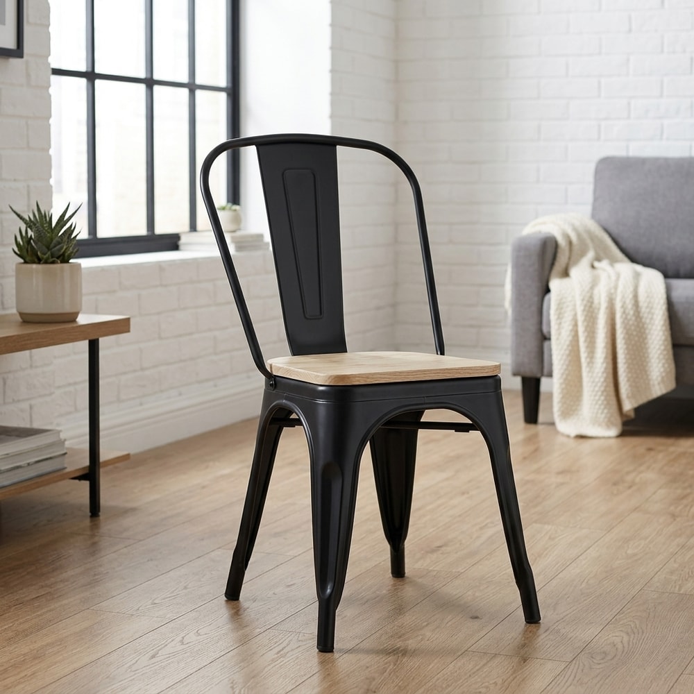 Silla de comedor industrial negra y madera
