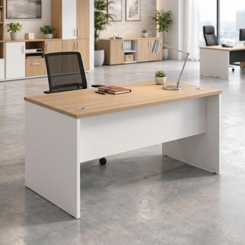 Mesa de oficina profesional blanco y roble