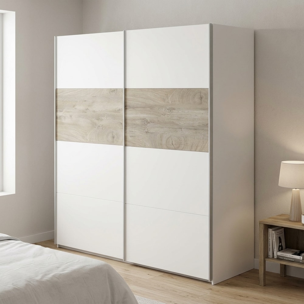 Armario 2 puertas correderas blanco y roble