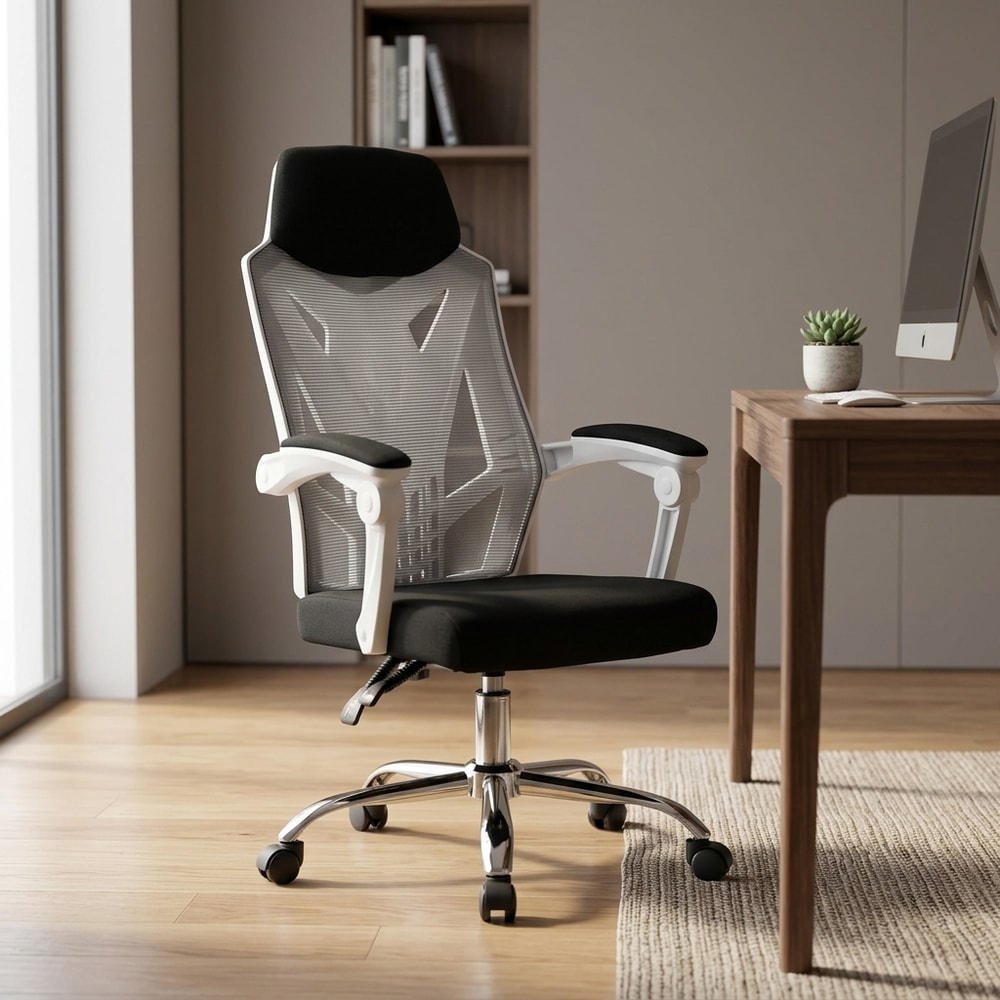 Sillón de oficina ergonómico malla gris y blanco