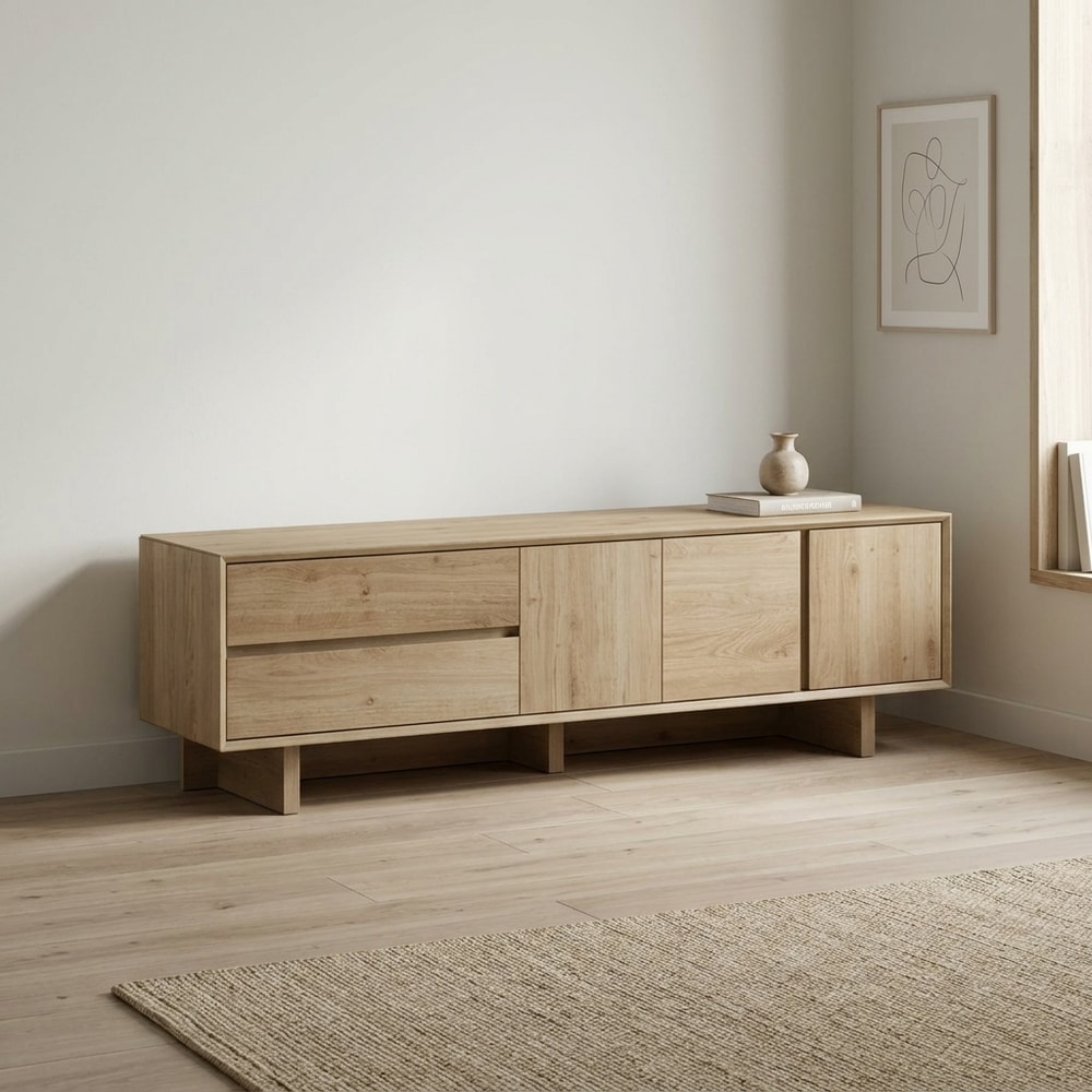 Mueble de TV acabado roble 3 puertas y 2 cajones