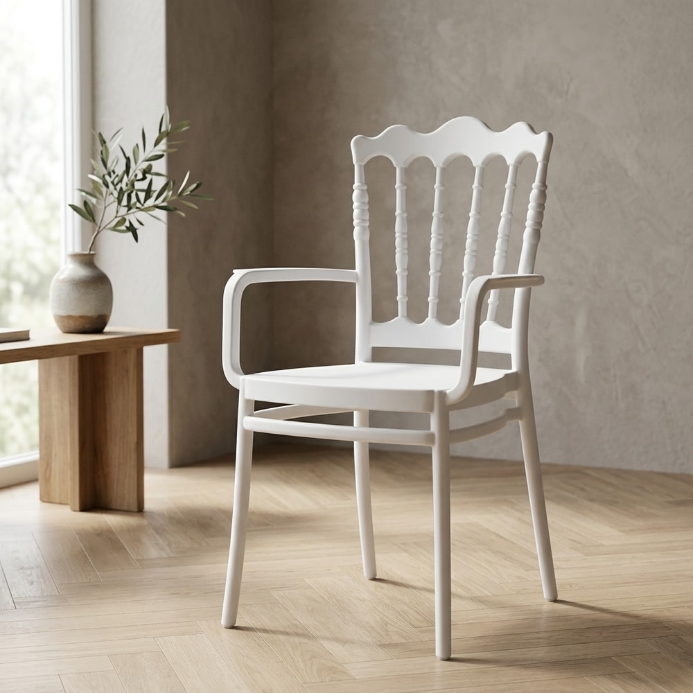 Sillón apilable blanco para exterior e interior