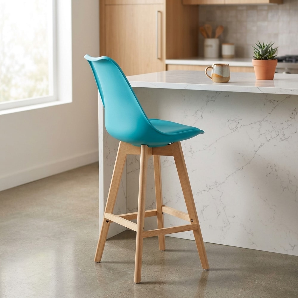 Taburete nórdico turquesa con asiento acolchado
